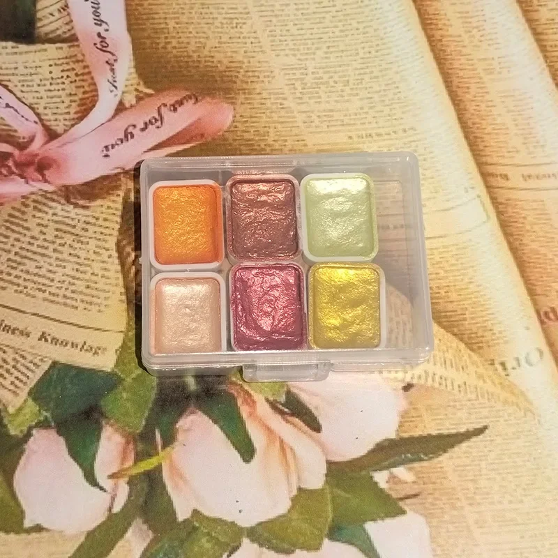 Pearlescent Metallic Solid Watercolor Paint Portable Hand-packaged Palette for Painting Nails Student School Art Supplies 5