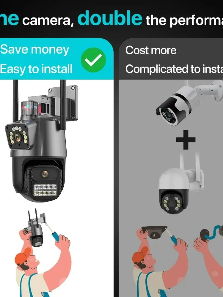 WiFi Camera Outdoor Wireless 6K 8MP ICSee Smart Three Lens 8X Zoom PTZ Video Surveillance IP Camera CCTV Auto Tracking