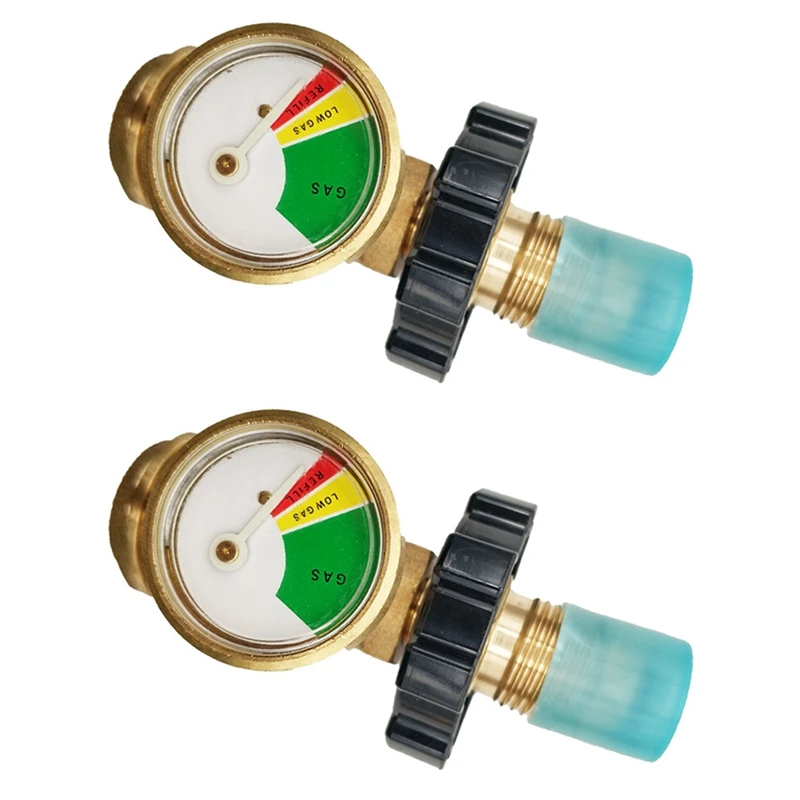 

2 Pack Propane Tank Adapter With Gauge Converts Tank Service Valve To QCC1 / Type 1 For BBQ Gas Grill Replacement Spare Parts