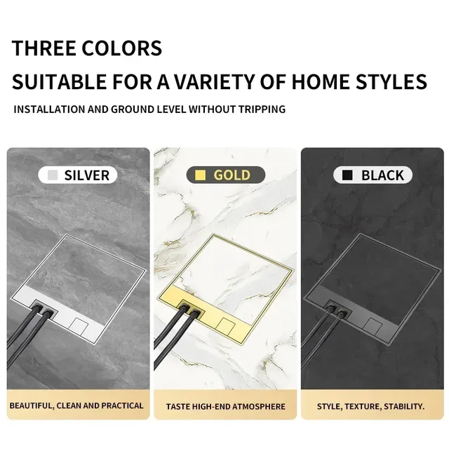 130 มม.x 130 มม.บางเฉียบฝังสแตนเลสซ่อนชั้นซ็อกเก็ตที่มองไม่เห็นแบนแผง EU/US/UK/FR/UN Universal Adapter 6