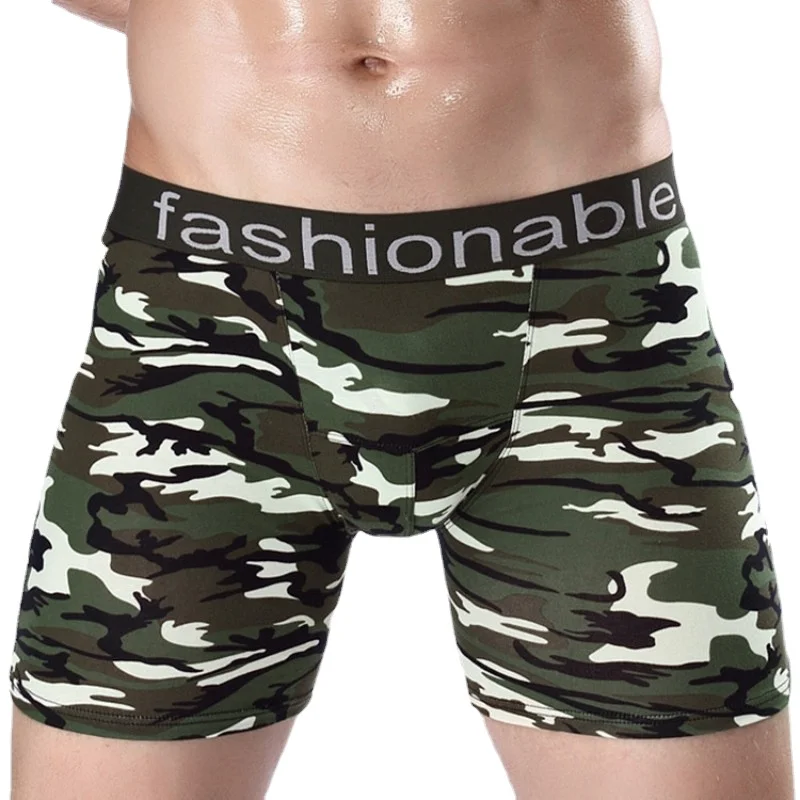 

Men Long Boxers Underwear Sexy U Convex Male Panties Breathable Soft Cotton Men Long Legs Underpants Camouflage Man Boxershorts