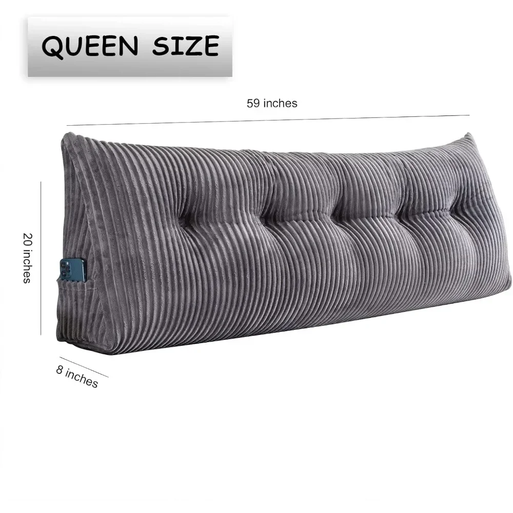Large Triangular Headboard Wedge Bed Rest Reading Pillow Backrest Positioning Support Bolster Cushion with Removable Cover 2