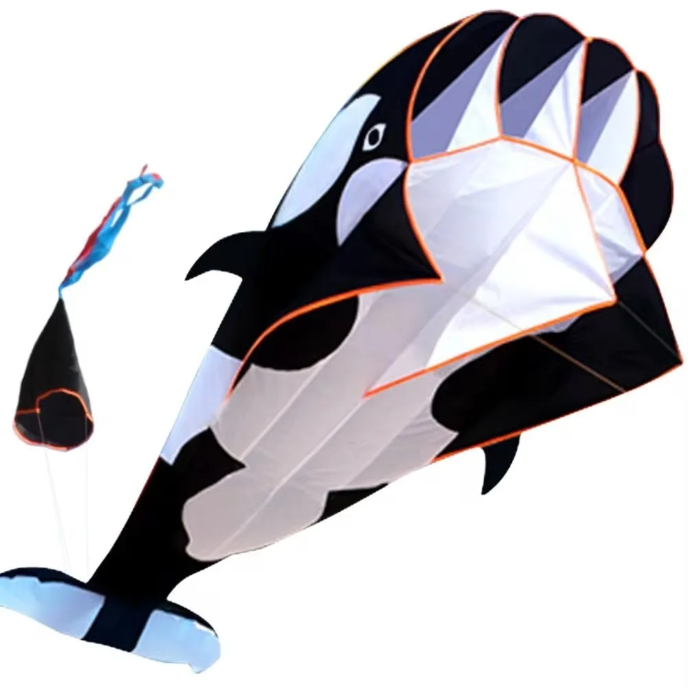 Large Whale/Dolphin Kite Good Flying Single Line Soft Kite Long Tail 100 Meter Line Plastic Flying Toy 2.2m plastic kite