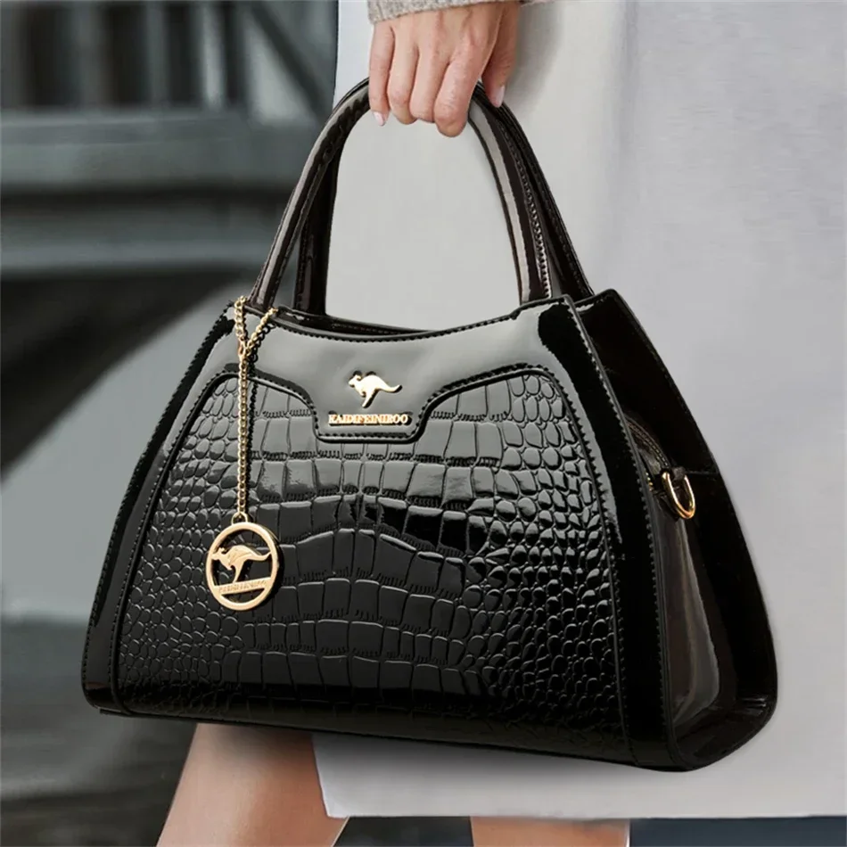 Luxury Patent Leather Handbags for Women Designer Crocodile Pattern Women's Shoulder Crossbody Bag Hobos Ladies Messenger Stone 1