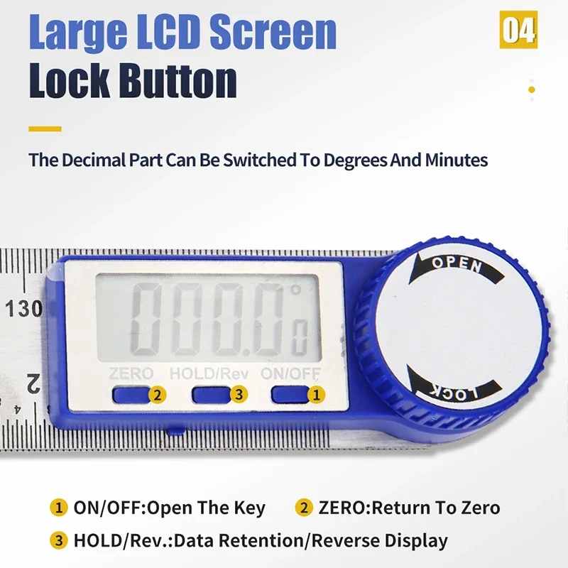 Digital Protractor Digital Angle Ruler Metric Goniometer 360 Degree Stainless Steel Right Angle Protractor Measuring Tool 200mm