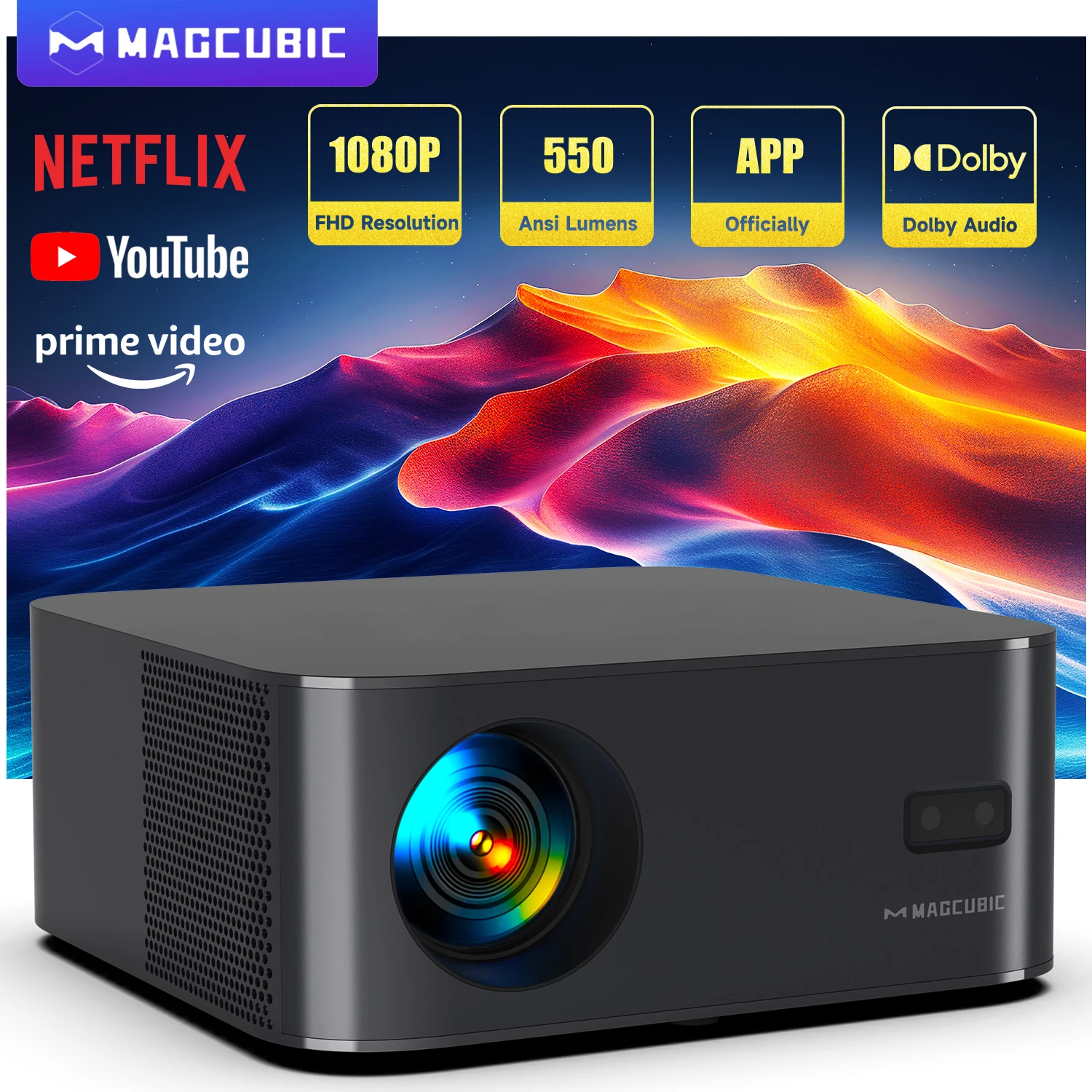 Portable Projector Magcubic HT600 550ANSI 1080P Linux Android 11 Dolby Audio HDR10 Wifi BT Auto Focus For Netflix Youtube Certified
