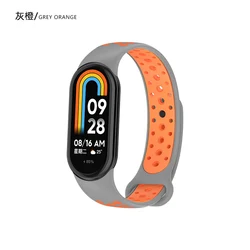 Two-Tone Silicone Smart Watch Replaceable Wristband and Sport Bracelet Accessories for Xiaomi Miband 9 (Grey Orange)