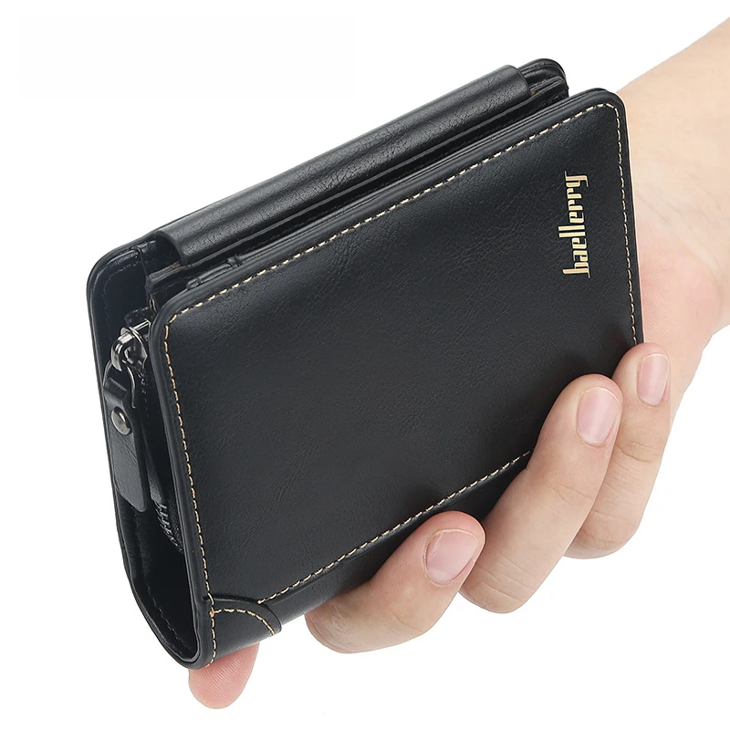 Men wallet PU leather fashion short zipper multi slot card holder men purse male fold wallets