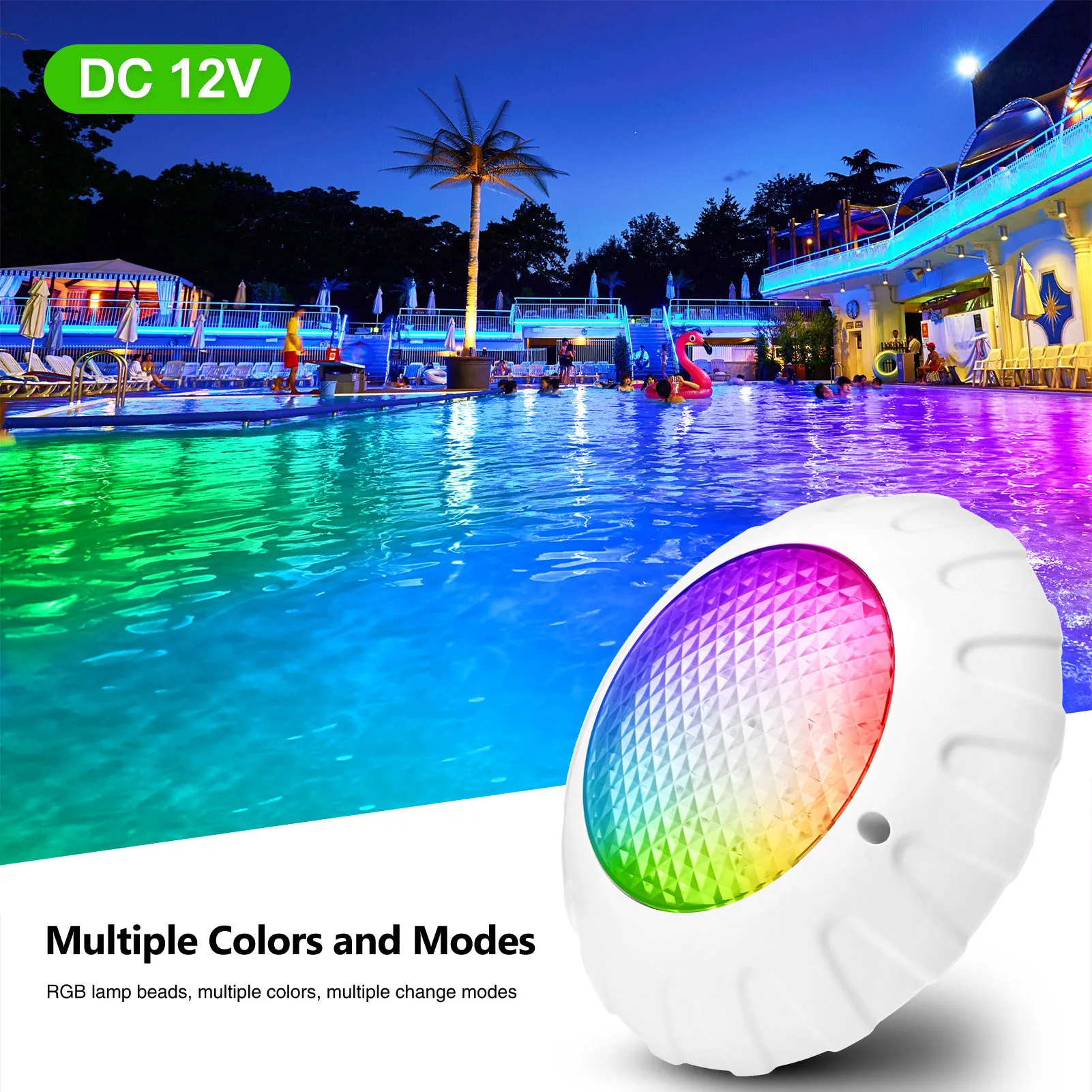 LED Swimming Pool Light DC12V Underwater Light IP68 Seven Color 38W RGB Underwater Submersible Pool Lights Wifi Remote Control