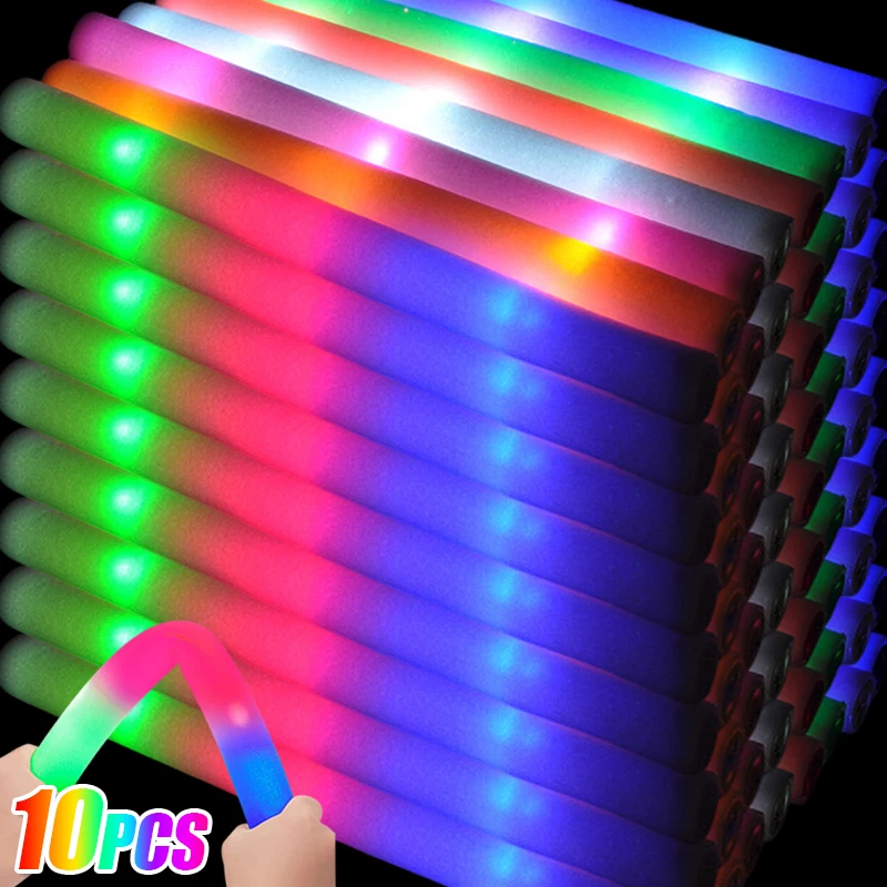 1/10Pcs LED Foam Glow Sticks Colorful RGB Luminous Fluorescent Foam Stick  Cheer Tube Dark Lighting For Xmas Birthday Party Decor - AliExpress