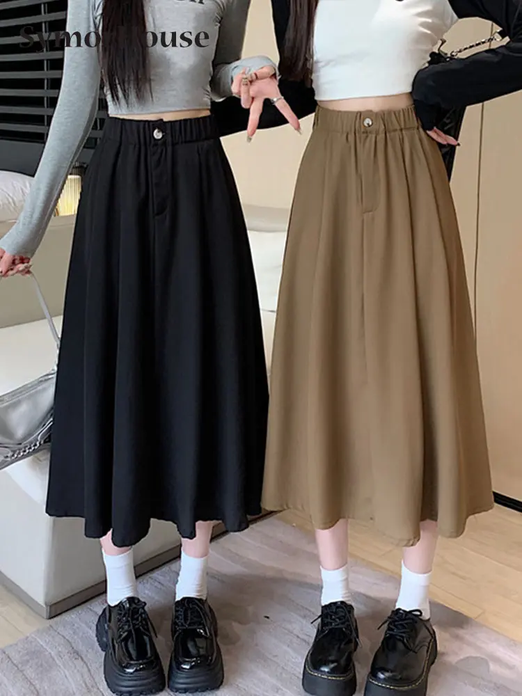 

Spring Summer Autumn Fashion Office Lady Skirts Women New Elastic High Waist Pleated Skirts Simple Vintage Casual A-Line Skirts