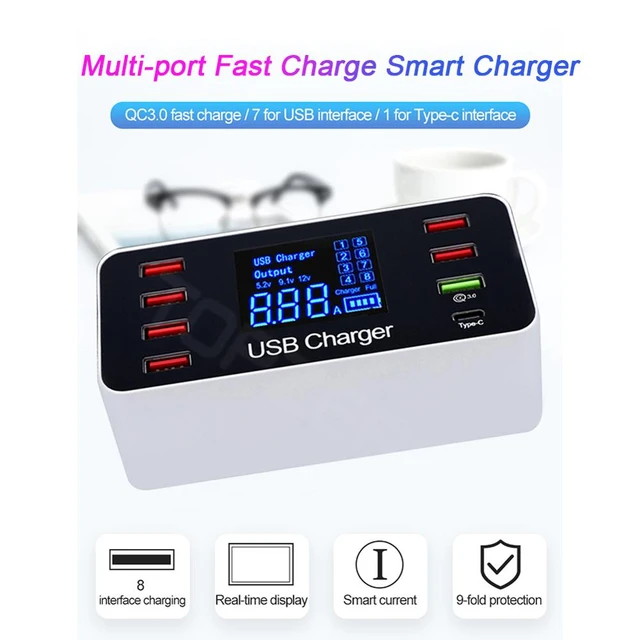 スマホアクセサリー Smart USB Charger 40W 8A 8 Multi-Port スマホ