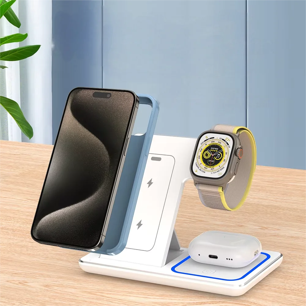 3 In 1 Foldable Wireless Charger Stand For iPhone 15 14 13 12 Pro Max Plus IWatch AirPods 3/2 Fast Charging Station Dock Holder