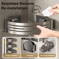 ชั้นวางของในห้องอาบน้ำรูปสามเหลี่ยมพร้อมตะขอ ติดตั้งด้วยถ้วยดูด ไม่ต้องเจาะผนัง ชั้นวางของในห้องน้ำอะลูมิเนียมสำหรับวางแชมพู สบู่ และของใช้ในครัว 4