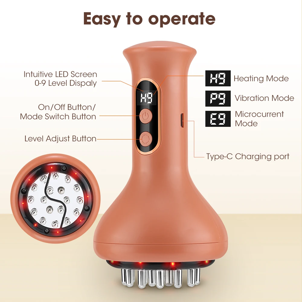Rechargeable Scraping Massager Vibration Hot compress Meridian brush Body shaping Lymphatic detoxification Dredging Fat burning