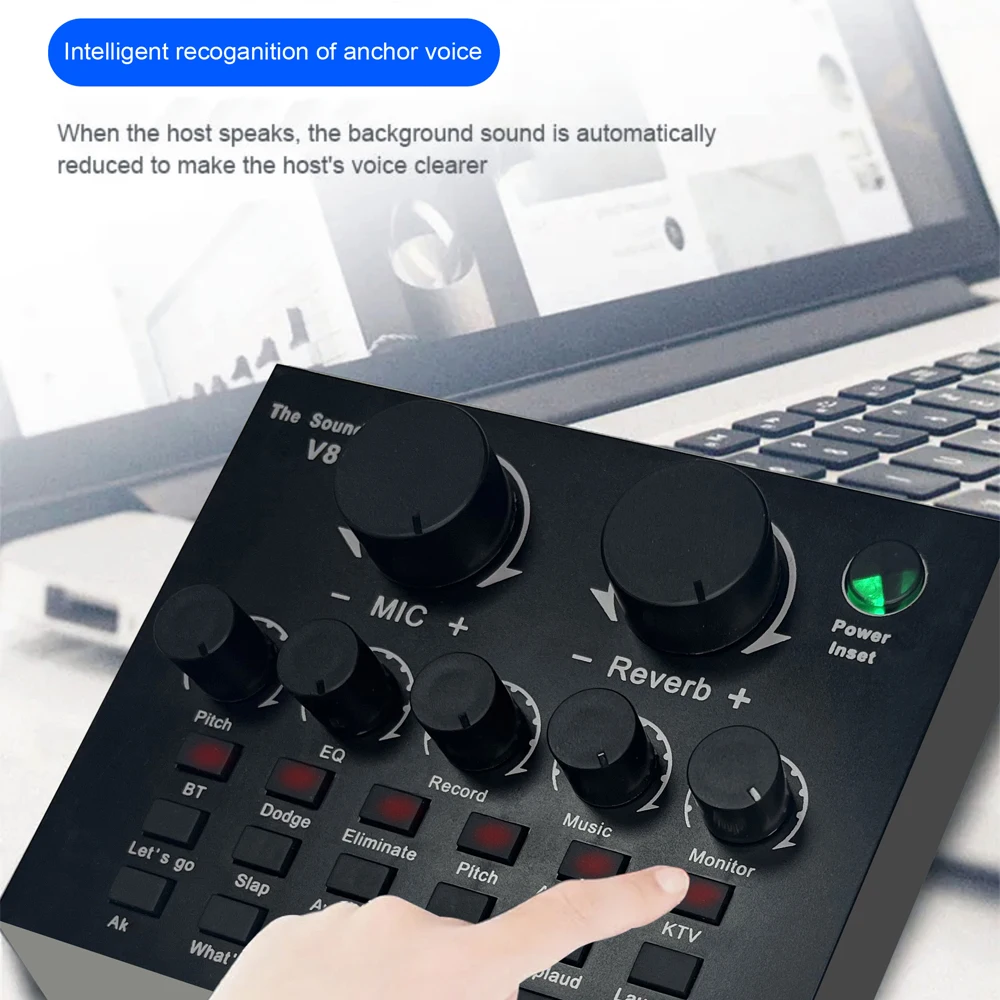 V8 Pro Sound Card Upgrade Audio Set Interface External USB Live Microphone Sound Console Bluetooth Function for PC Phone