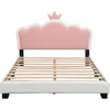 Upholstered Princess Bed with Crown Headboard, Full Size Platform Bed with Headboard and Footboard Beds Frames 5