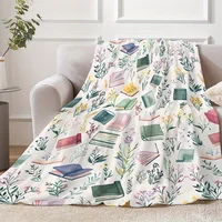 Cozy Watercolor Book & Wildflower Print Blanket - Soft, Warm Flannel Throw for Naps, Camping, Travel, and Home Decor - Perfect G 4