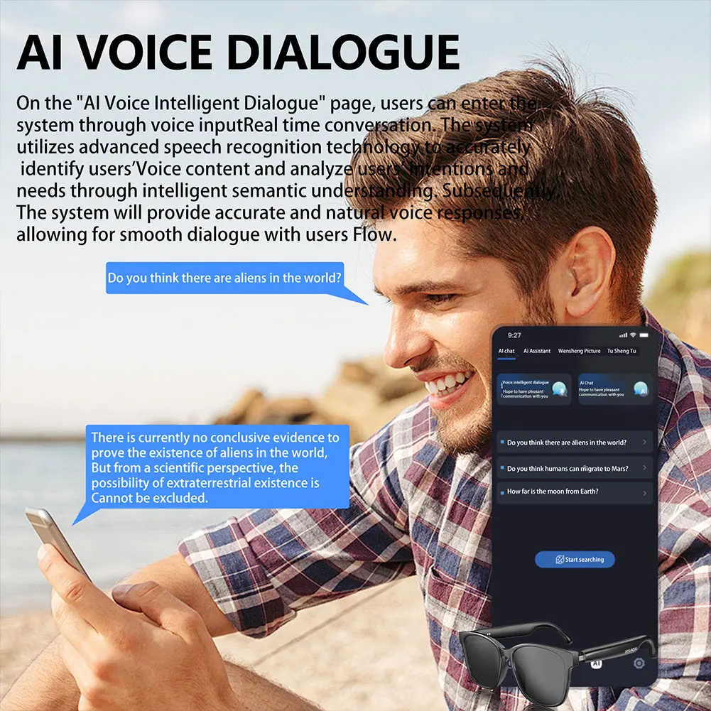 Smart Glasses Wireless Earbuds Automatic Voice Translation Audio Glasses Support 75 Languages BT 5.4 for Travel Business Meeting