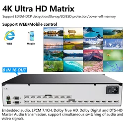 Matrix Switch HDMI 8x16 4K 30Hz 1080P120Hz Profesional Matrix Switch Splitter8 in 16 out HDCP Blu-ray 3D WEB/Panel/Remote Contro