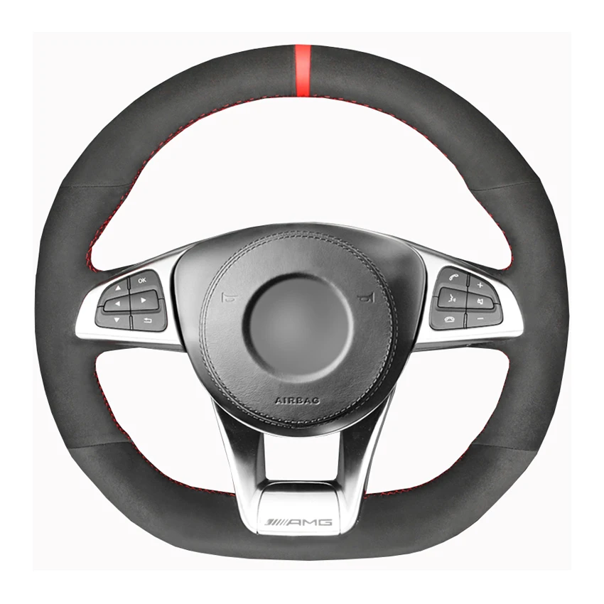 Black Faux Suede Car Steering Wheel Cover For Mercedesbenz A45 Amg