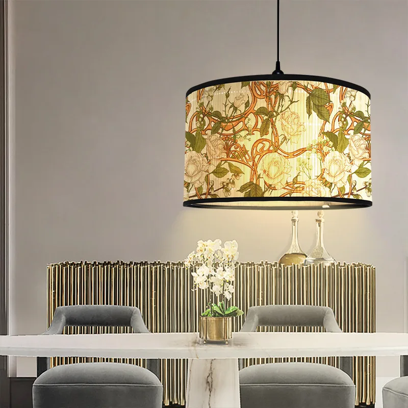 

Абажур в стиле ретро с цветочным принтом, домашний декор в японском стиле, Бамбуковая художественная люстра, настенная лампа с крышкой