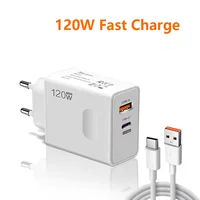 Lenovo 120w Original Charger Turbo Fast Charge EU US UK Wall Hypercharge Adapter USB 6A Type C Cable Universal For Xiaomi iPhone 6