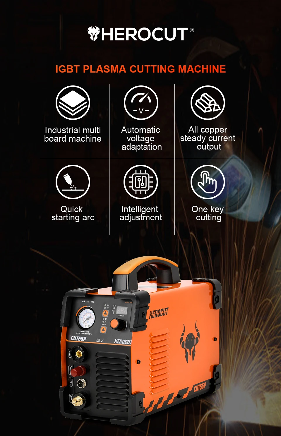 Cortador de Plasma HEROCUT IGBT 50A + Máquina CUT55P HF Pilot Arc: ¡Potencia y Precisión para tus Proyectos!