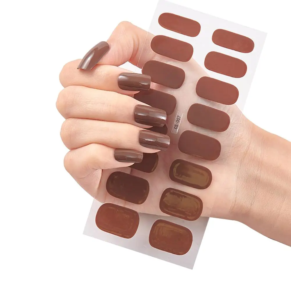 Semi Cured Gel Nail Sticker Pure Color UV LED Lamp Covered Waterproof Full Adhesive Long Self Nail Decals Manicure Lasting