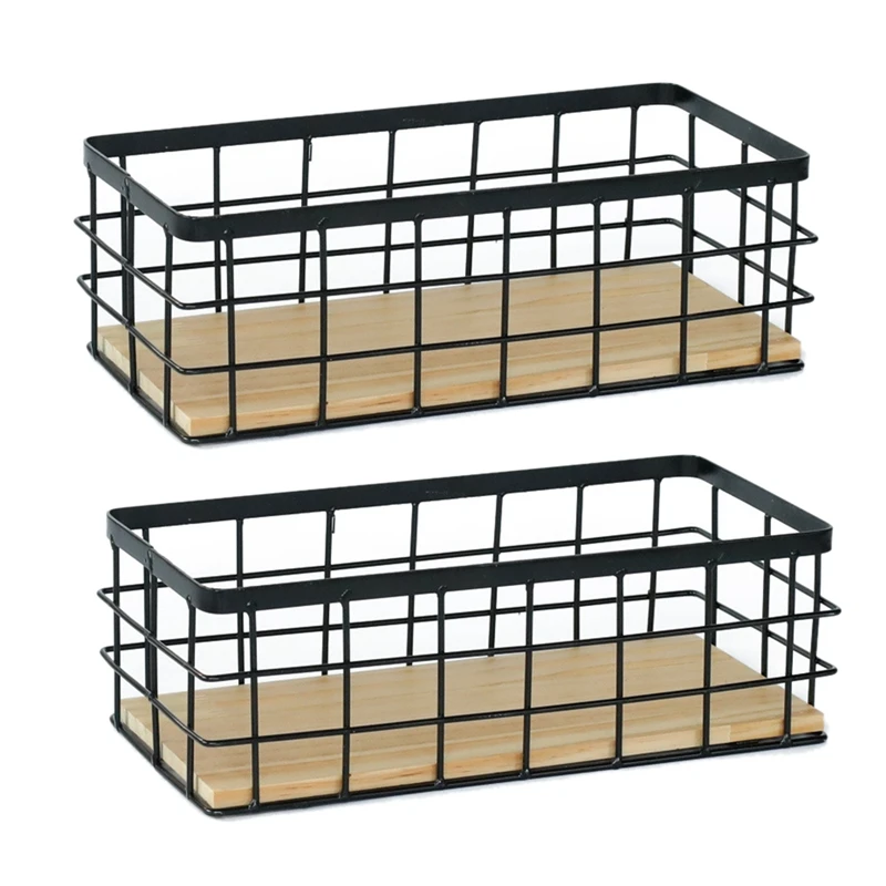 

2 Pack Iron Storage Basket Tableware Sundries Organizer Desktop Cosmetics Finishing Storage Basket Home Decor Promotion