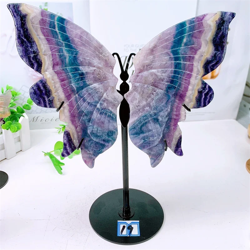 

Natural Fluorite Butterfly Wings Crystal Gemstone Hand Carved Statue Reiki Healing Crafts Decoration Gift 1pair