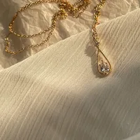 Korean Fashion Zircon Water Drop Pendant Necklace For Women Vintage Elegant Temperament Clavicle Chain Necklace Wedding Jewelry - Image 3
