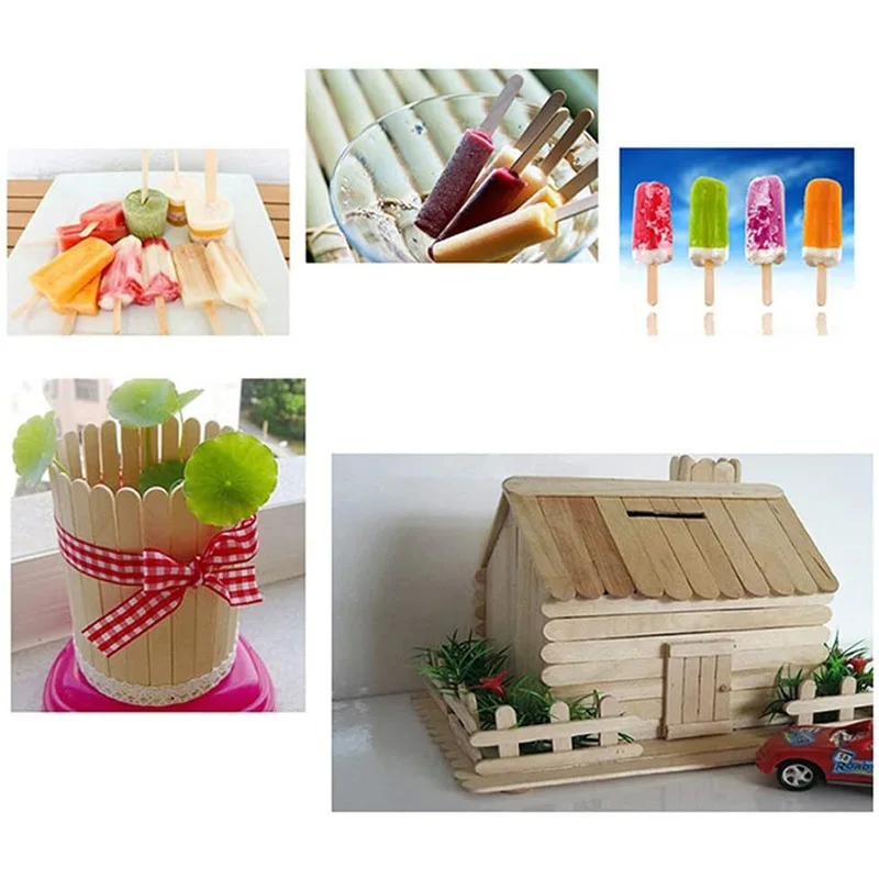 50pcs Ice Cream Popsicle Sticks Natural Wooden Sticks Ice Cream Spoon Hand Crafts Art Lolly Cake Tools ice cream sticks disposal lollipop sticks