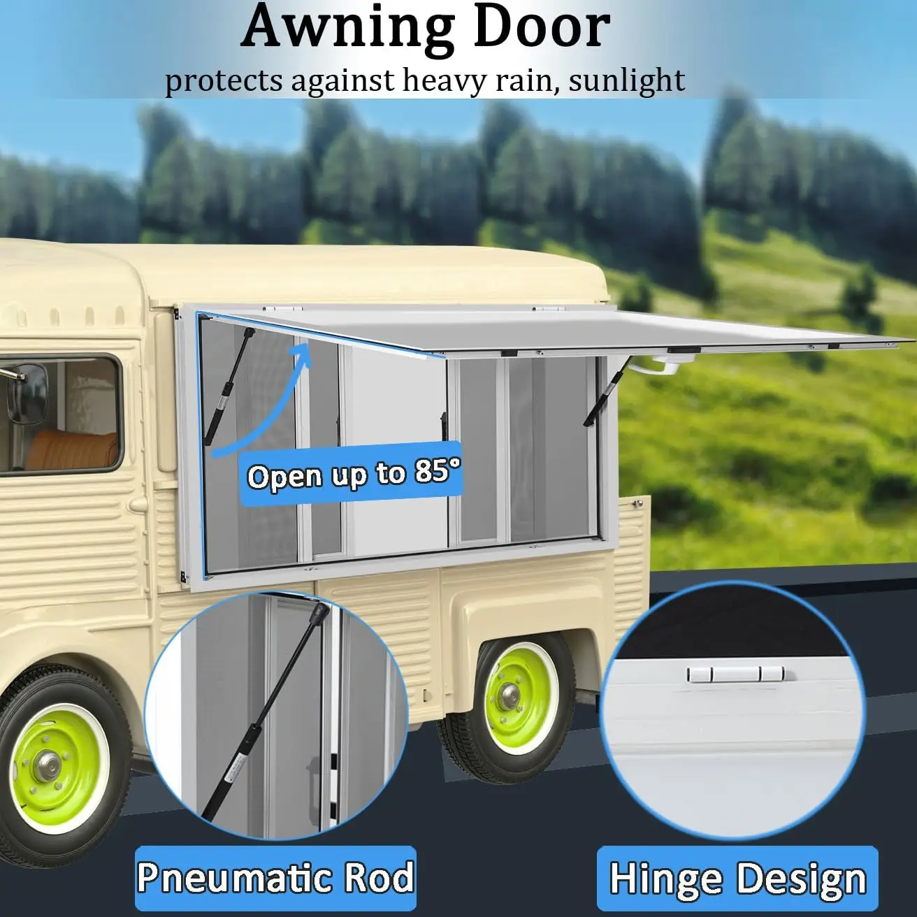 Window 60 x 36 inch, Aluminum Alloy Concession Window for Food Truck with Awning Door and 4 Sliding Screen Windows, Service Wind