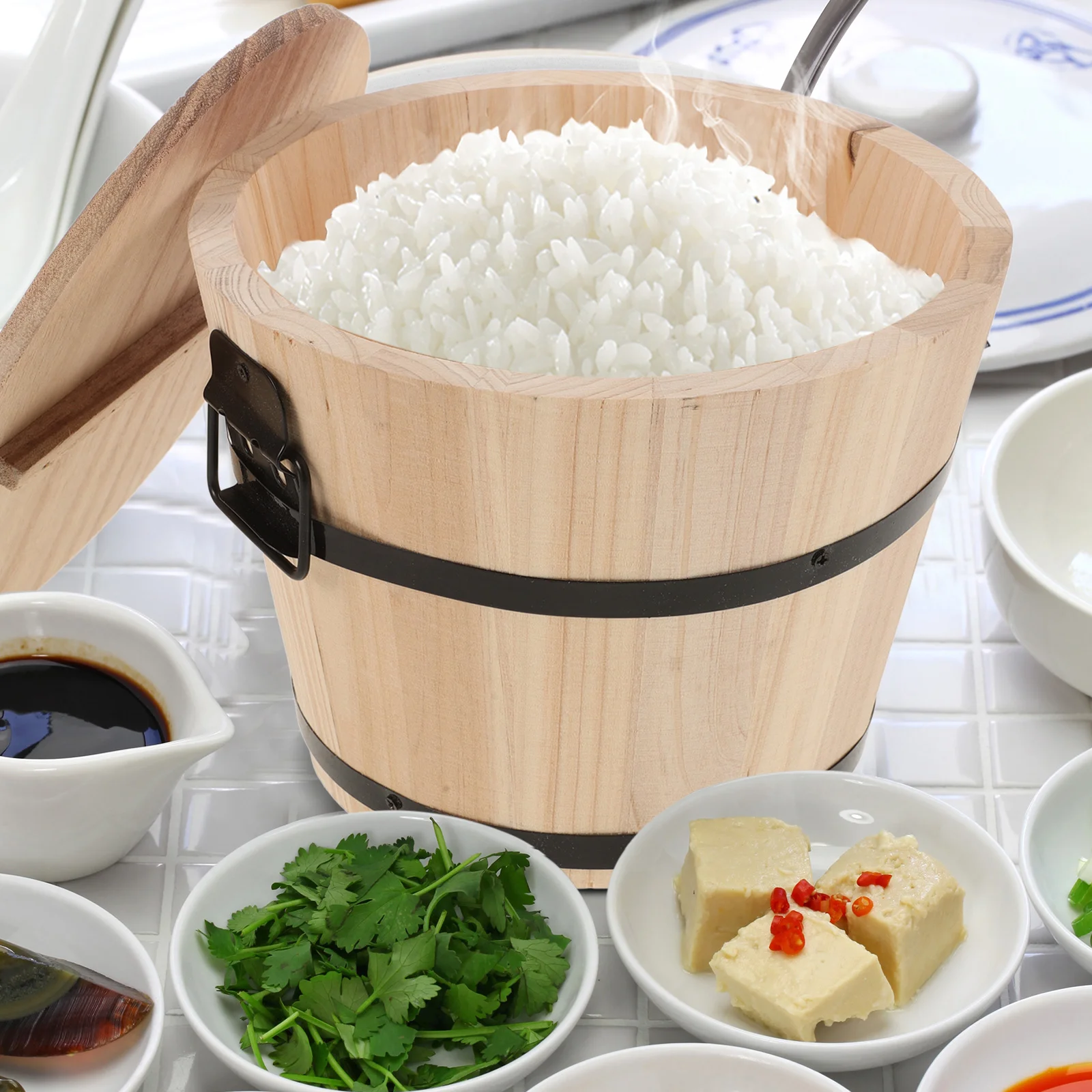 Basket Rice Steamer Sushi Wood Bucket Mixing Bowl Device Yellow Wooden Container
