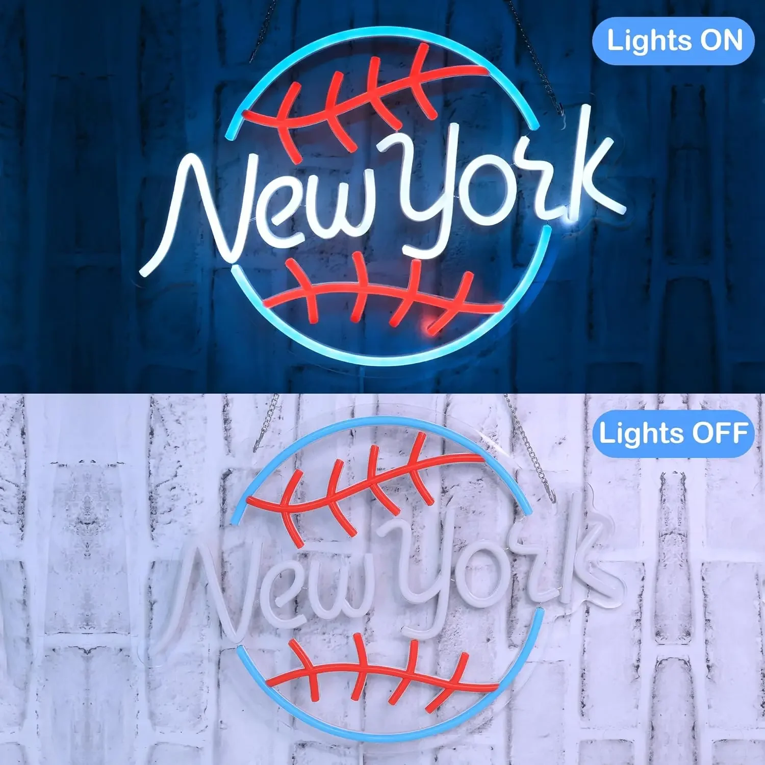 Baseball Neon Sign, New York USB Power Neon Sign, Baseball Room Wall Decor Suitable for Sport LED Store Sign Man Cave Bar