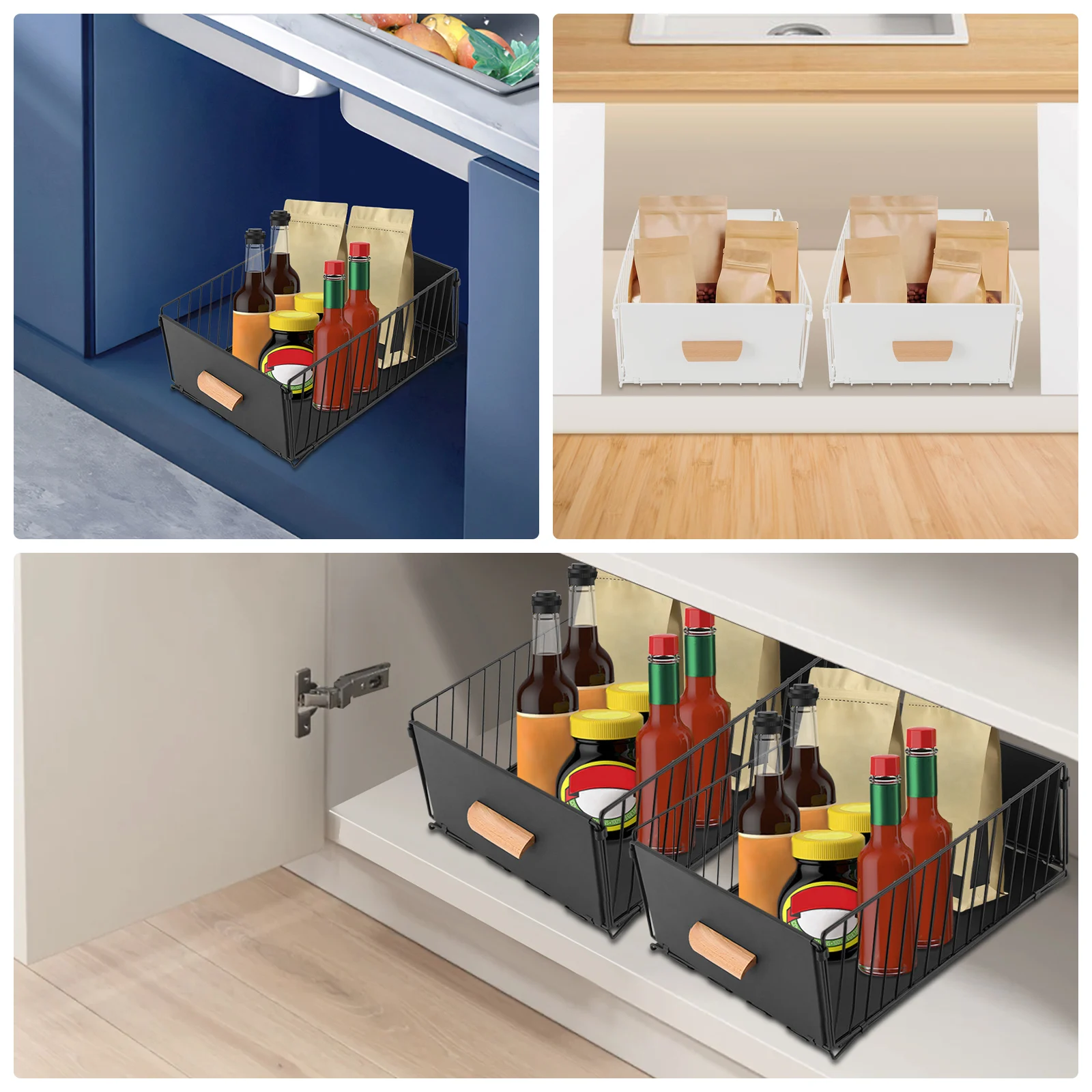 2er-Pack Ausziehbare Schrankorganizer - Tiefe Schubladen mit Geräuschlosen Schienen für Küche/Bad (Schwarz/Weiß) 25 kg Tragkraft – Detail 5