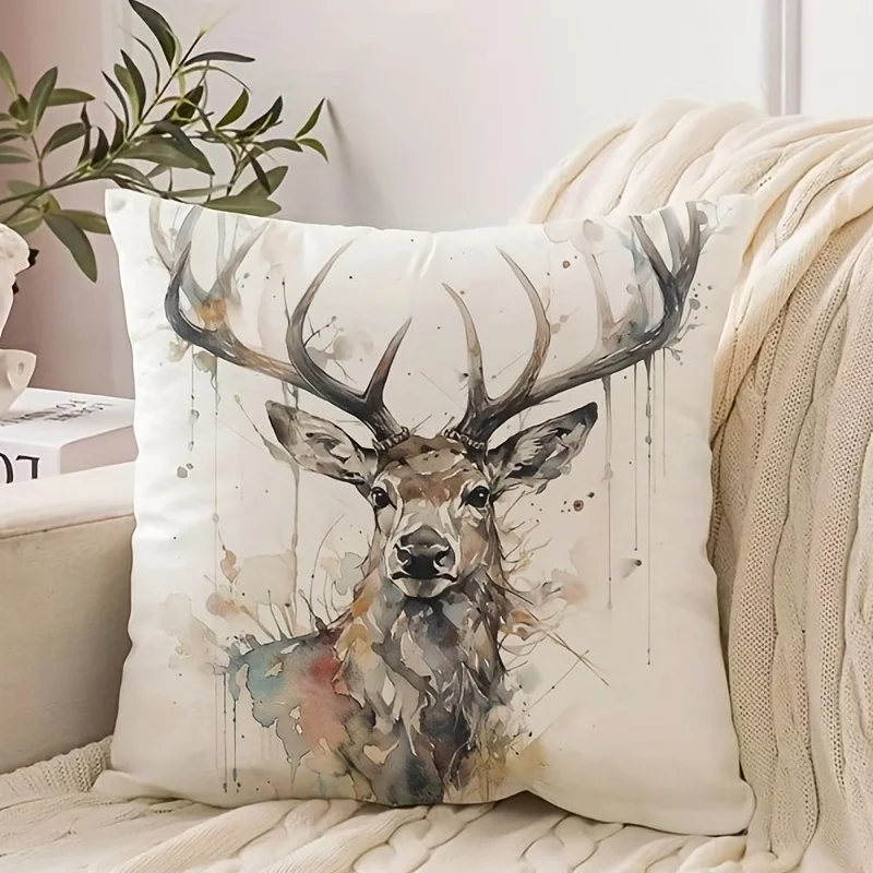 1pc Dekorative Wurf Kissen Abdeckung Moderne Europäischen Retro Deer HeadSingle Side Druck Dekoration Hause Sofa Auto Kissen Abdeckung – Detail 8