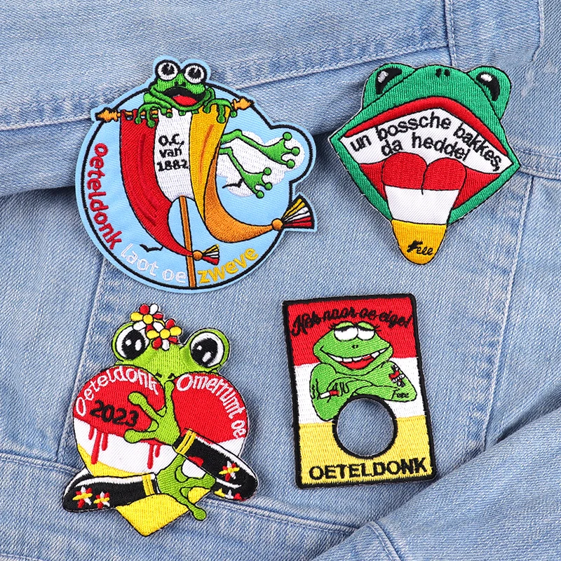 Netherland Oeteldonk Emblem Stickerei Patch Forg Karneval Für Netherland Eisen Auf Patches Für Kleidung Frosch Patches Auf Kleidung