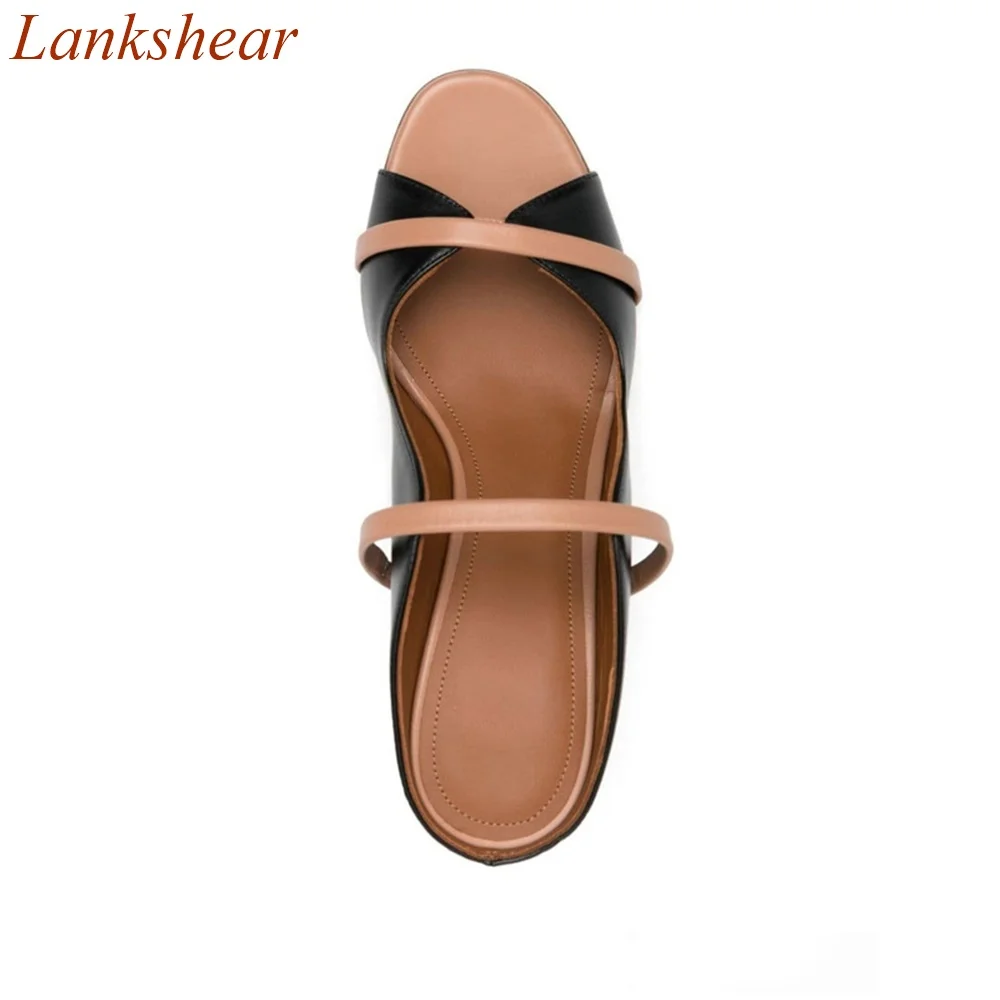 Peep Toe Square Heel Women Slippers Mixed Color Niche design Fashion Casual Sexy Party Slingback Women Shoes 2024 New Arrivals