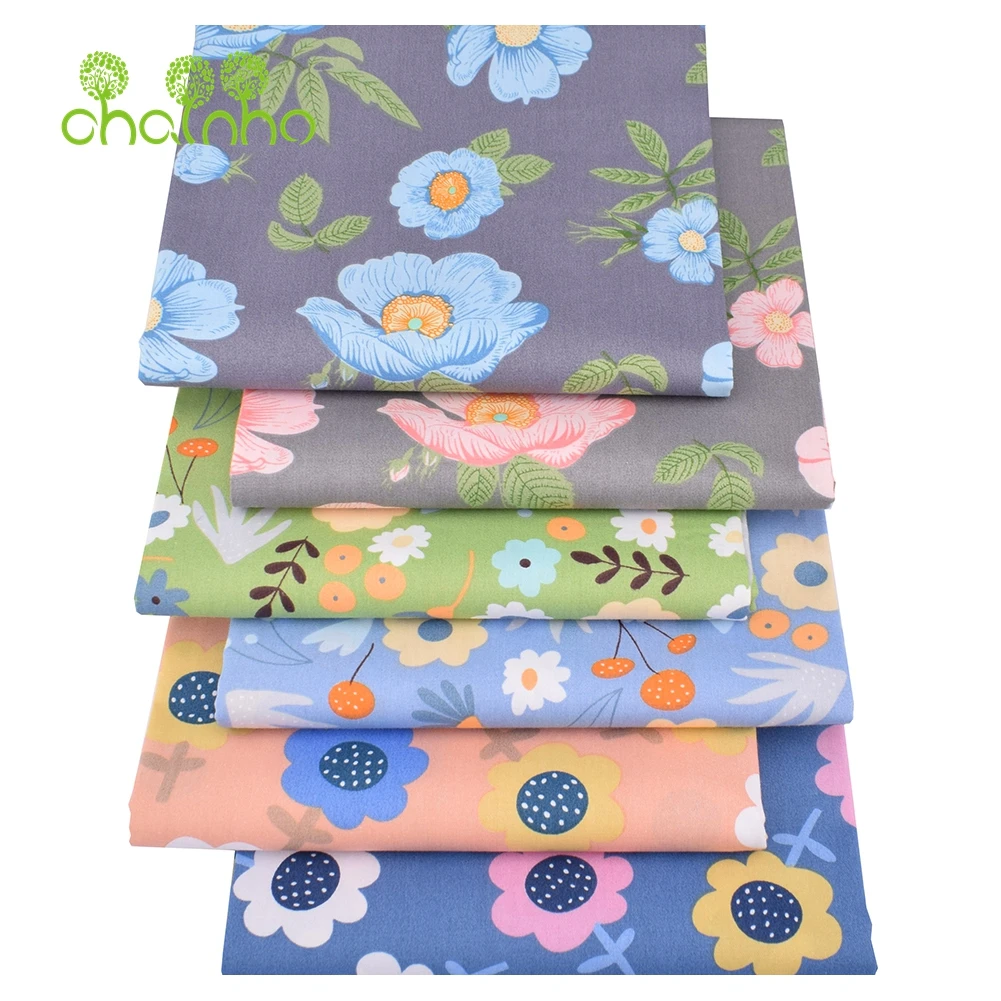 Chainho,Printed Twill Weave Cotton Fabric,DIY Sewing Quilting Material,Patchwork Cloth,New Floral Series,2 Specification,15C213
