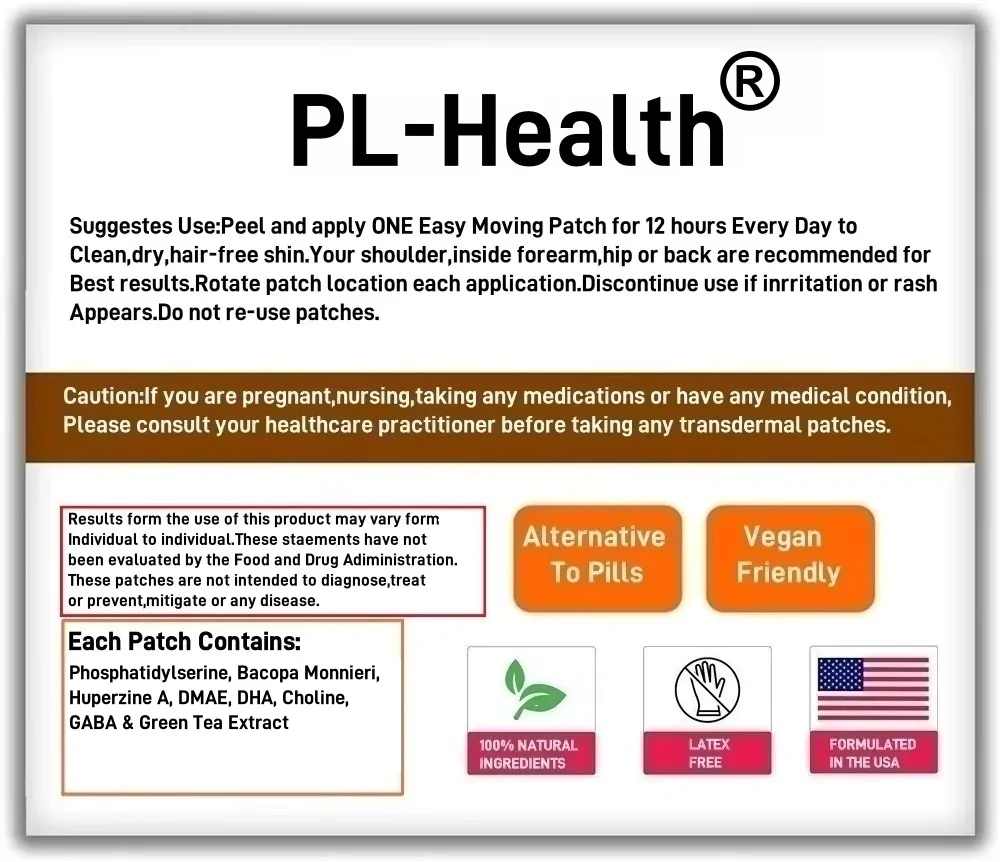 30 Patches Brain Transdermal Patches with Bacopa Monnieri, Huperzine A Support Concentration, Energy, Clarity