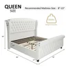 Chenille Upholstered Queen Size Sleigh Bed Scroll Wingback Headboard & Footboard Button Tufted Artisan Hand-Made No Box Spring 2