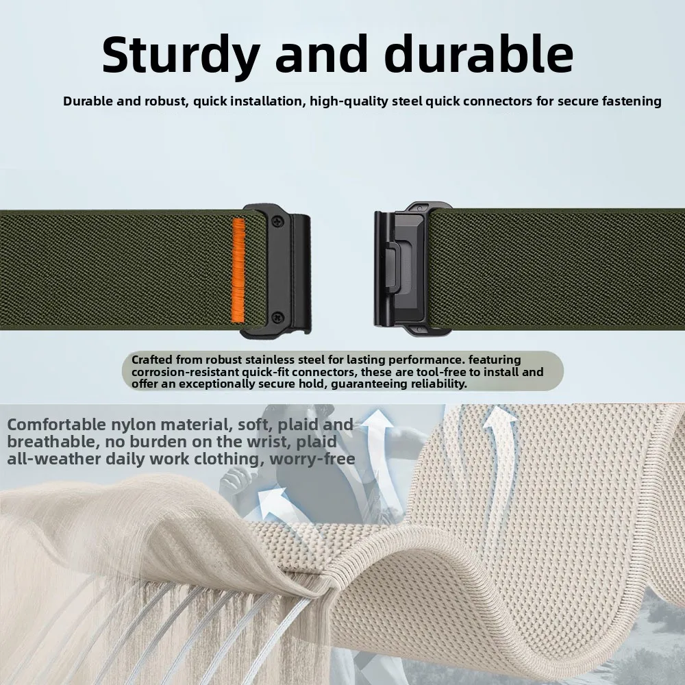 Nylon Elastic Parachute Band Bracelet Strap, 26mm/22mm