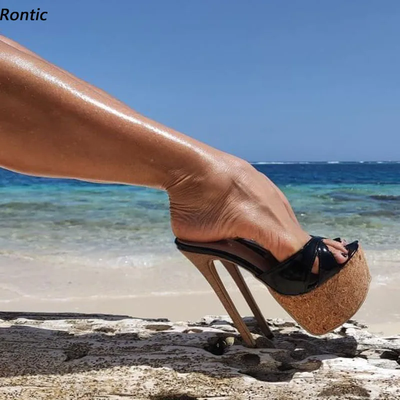 Rontic New Fashion Women Mules Sandals Unisex Cork Pattern Sexy