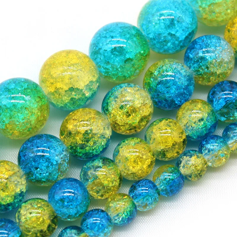 

Natural Yellow Blue Cracked Crystal Stone Charm Round Loose Beads For Jewelry Making DIY Needlework Bracelet Strand 6/8/10/12 MM