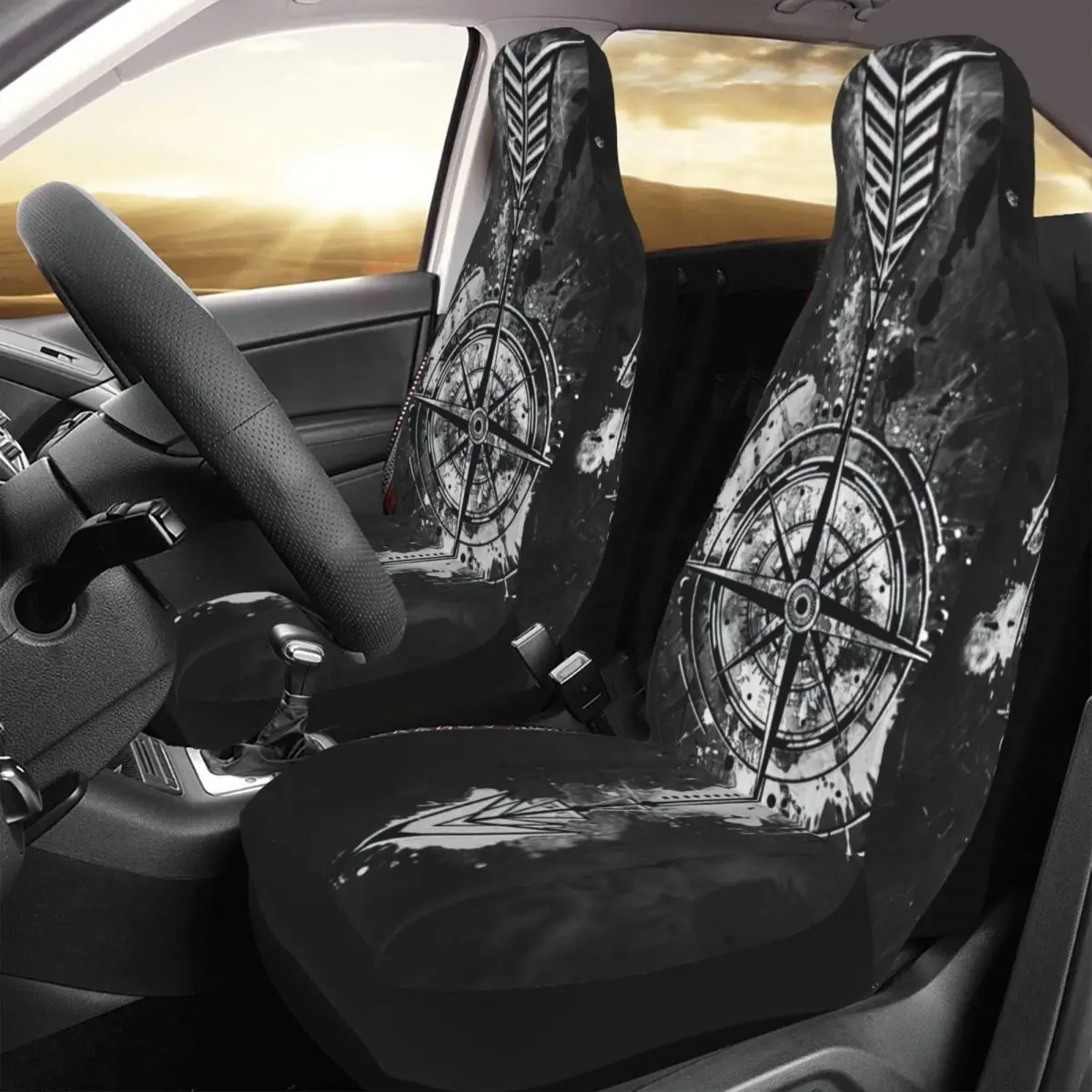

Compass Car Seat Cover Custom Printing Universal Front Protector Accessories Cushion Set