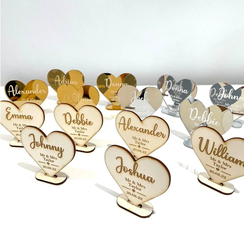 Personalized Wedding Mirror Acrylic Place Setting 10pcs for Baby Shower Party Engraved Place Names Table Decoration