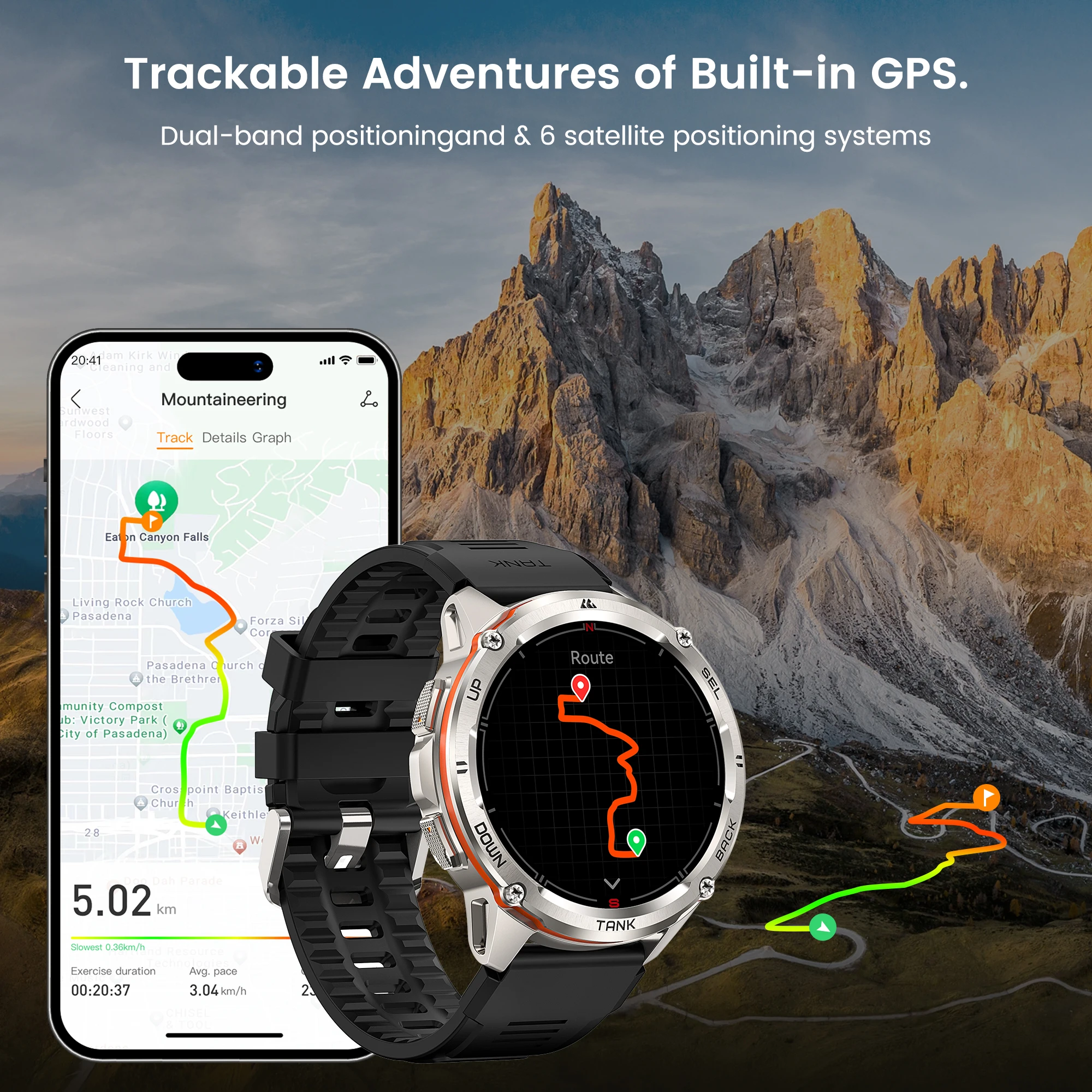 2024 오리지널 AMAZTIM 탱크 T3 울트라 GPS 방수 스마트워치, 블루투스 스포츠 디지털 피트니스 워치, 남녀공용