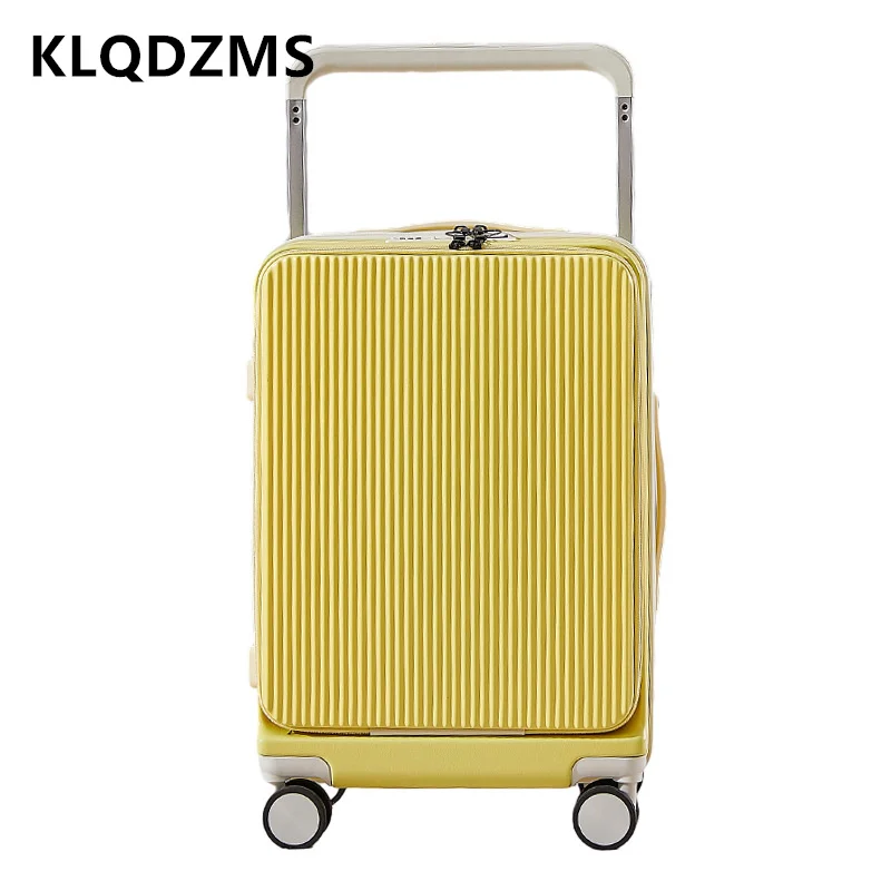 

KLQDZMS Multifunctional Suitcase Front Opening Boarding Box USB Charging Trolley Case 20"22"24"26 Inch PC with Wheels Luggage